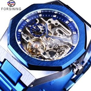 Men's Skeleton Mechanical Luminous Luxury Waterproof Octagon Shape Watch